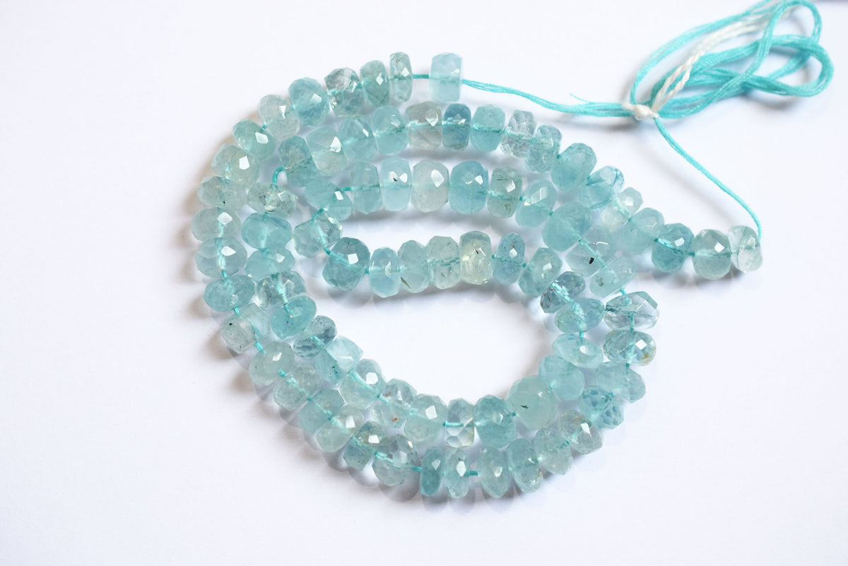 Natural Aquamarine Shaded Rondelle Faceted Beads Strands, 15 Inches Strand, Size 7.50 to 8.00 mm, Sold By Strand , 33179