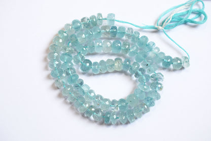 Natural Aquamarine Shaded Rondelle Faceted Beads Strands, 15 Inches Strand, Size 7.50 to 8.00 mm, Sold By Strand , 33179