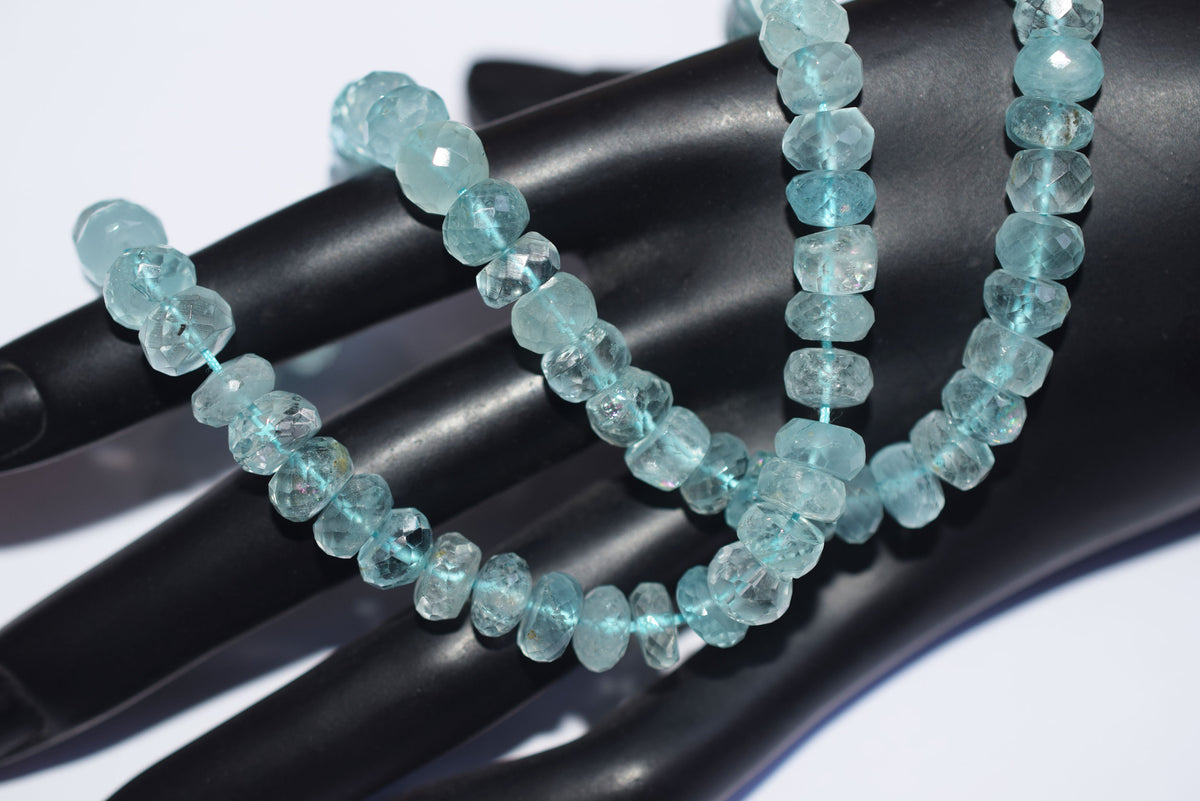 Natural Aquamarine Shaded Rondelle Faceted Beads Strands, 15 Inches Strand, Size 7.50 to 8.00 mm, Sold By Strand , 33179