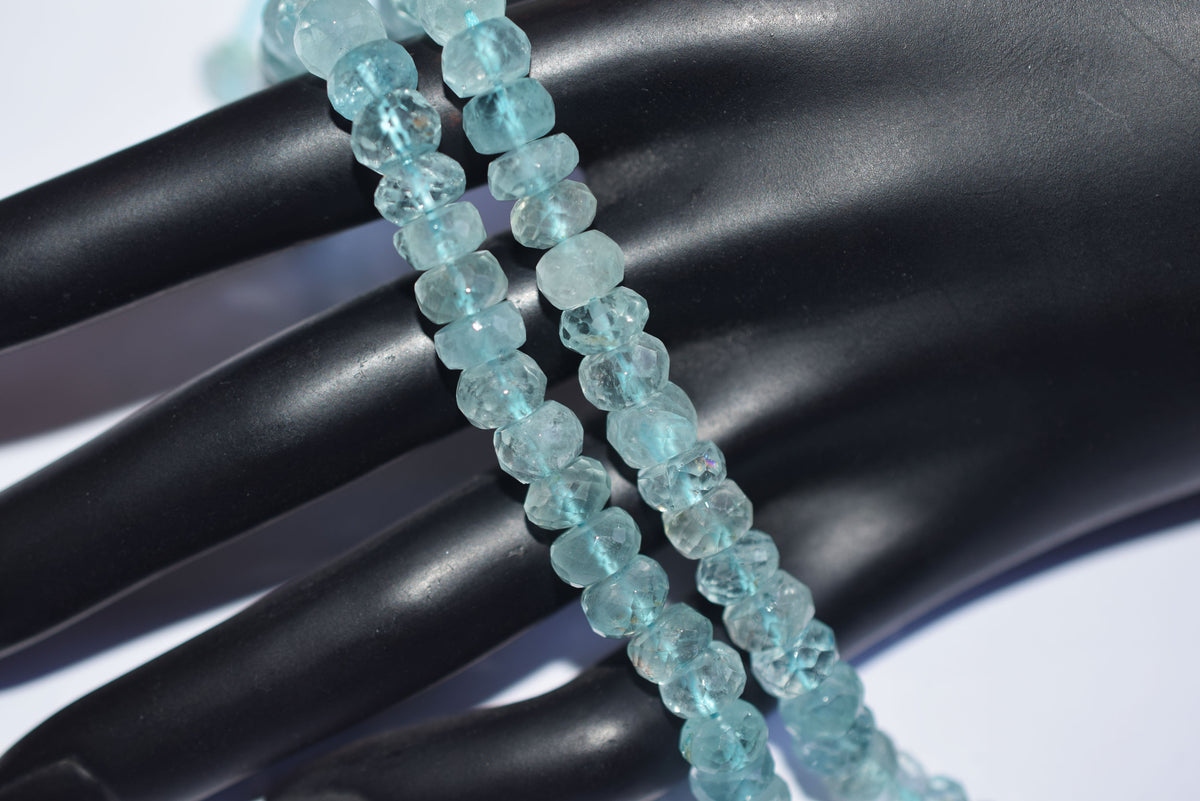 Natural Aquamarine 7.00 mm Shaded Rondelle Faceted Beads , Aquamarine 15 Inches Strand, Sold By Strand , 33181