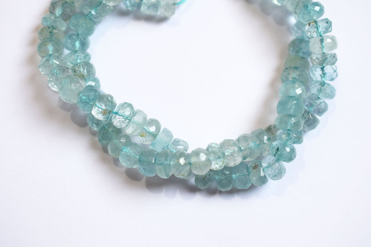 Natural Aquamarine 7.00 mm Shaded Rondelle Faceted Beads , Aquamarine 15 Inches Strand, Sold By Strand , 33181