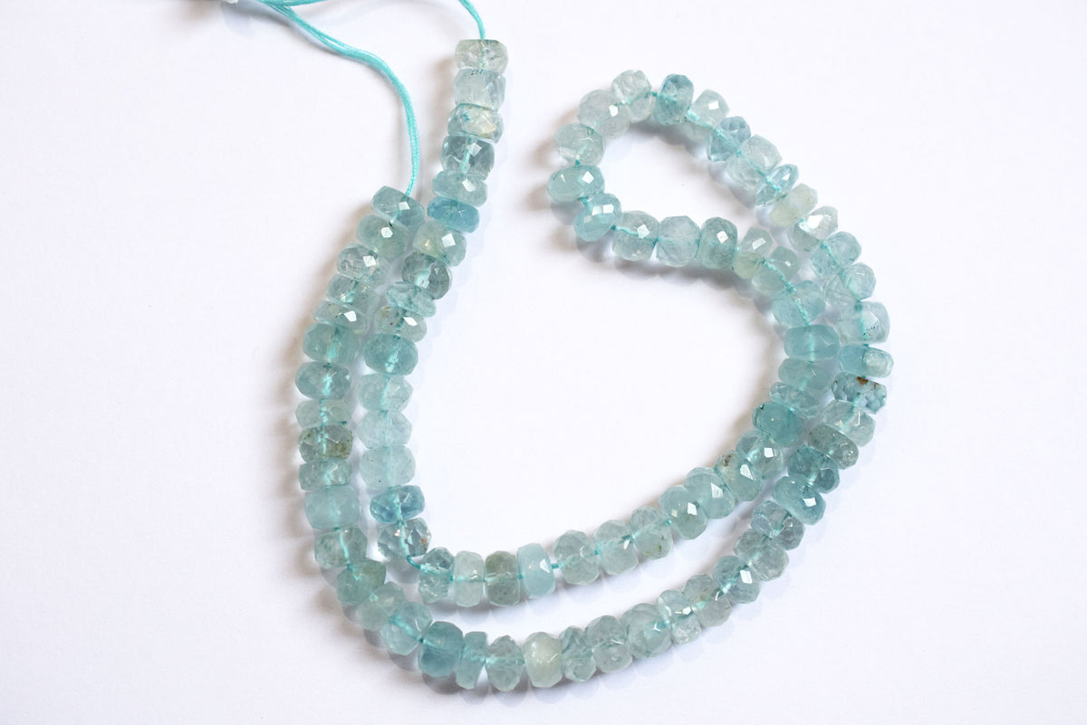 Natural Aquamarine 7.00 mm Shaded Rondelle Faceted Beads , Aquamarine 15 Inches Strand, Sold By Strand , 33181