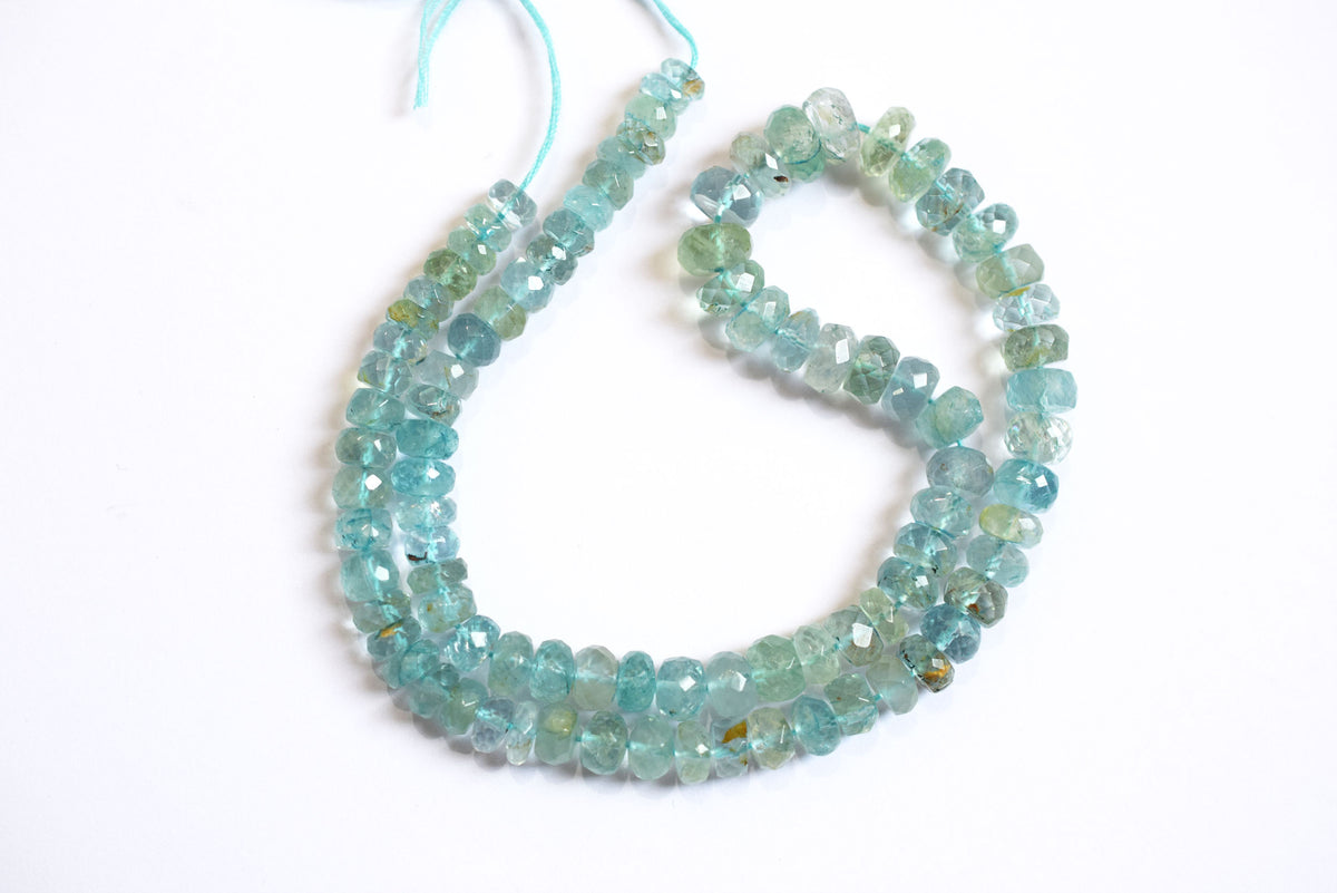 Natural Aquamarine Shaded Rondelle Faceted Beads Strands, 15 Inches Strand, Size 6.00 to 9.00 mm, Sold By Strand , 33182