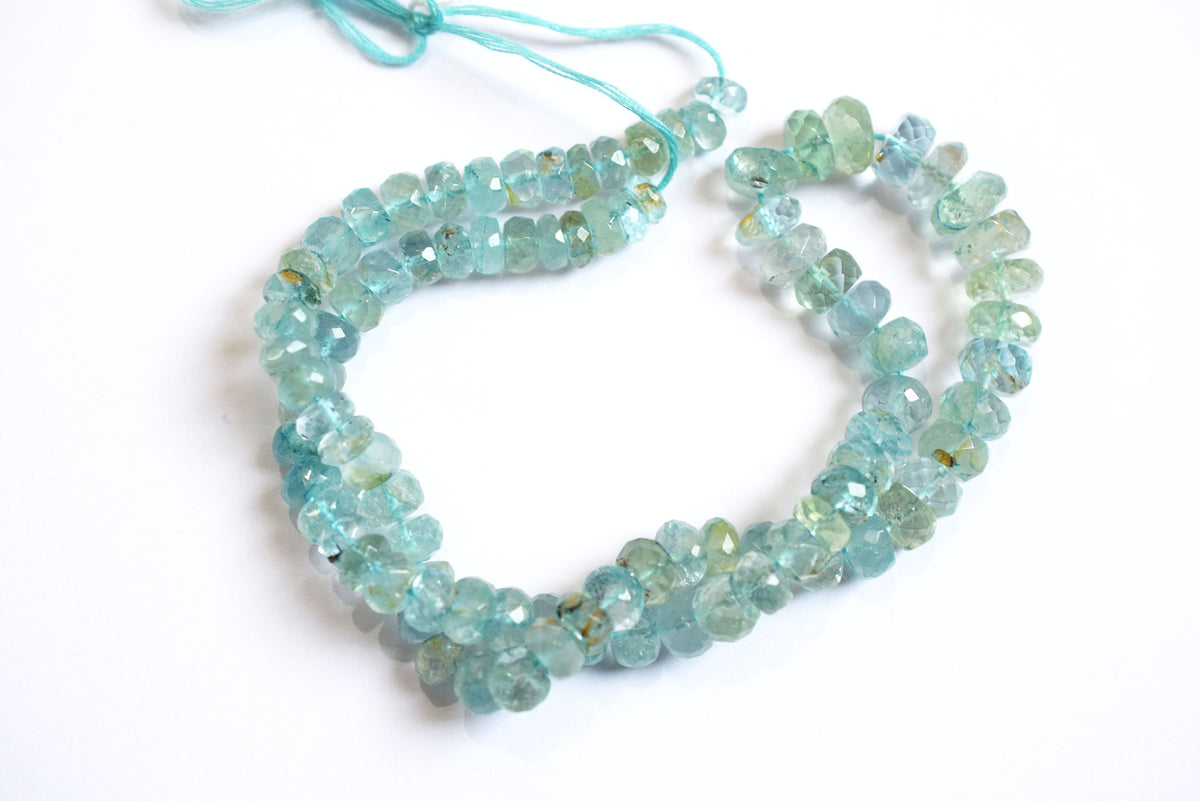 Natural Aquamarine Shaded Rondelle Faceted Beads Strands, 15 Inches Strand, Size 6.00 to 9.00 mm, Sold By Strand , 33182
