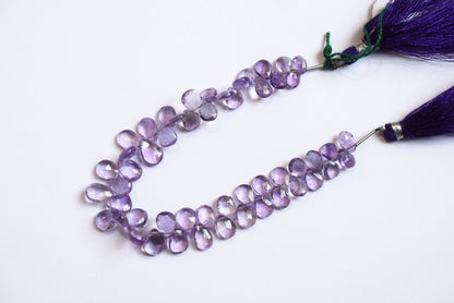 Natural Pink Amethyst Pear Faceted Beads, Pink Amethyst Briolettes, Sold By Strand , 5.00x7.00 to 6.50x9.50 mm,  7 Inches, 33184
