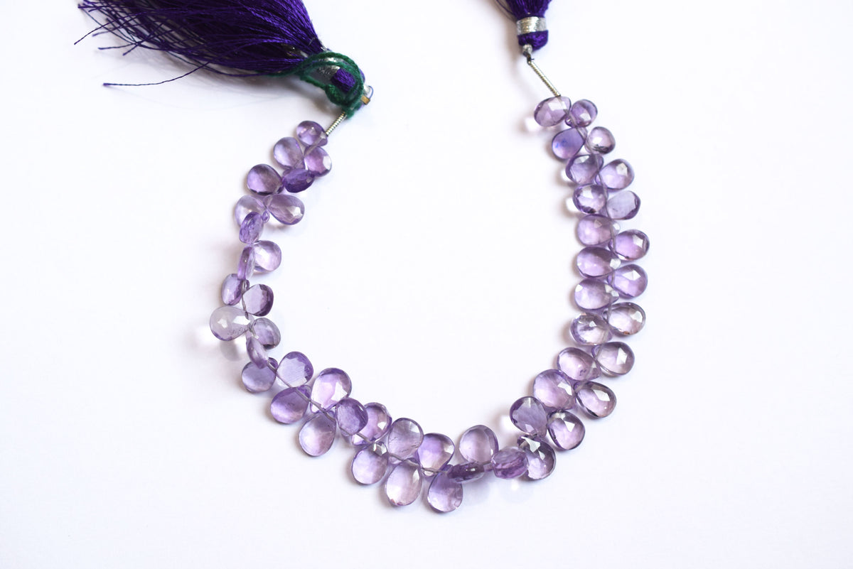 Natural Pink Amethyst Pear Faceted Beads, Pink Amethyst Briolettes, Sold By Strand , 5.00x7.00 to 6.50x9.50 mm,  7 Inches, 33184