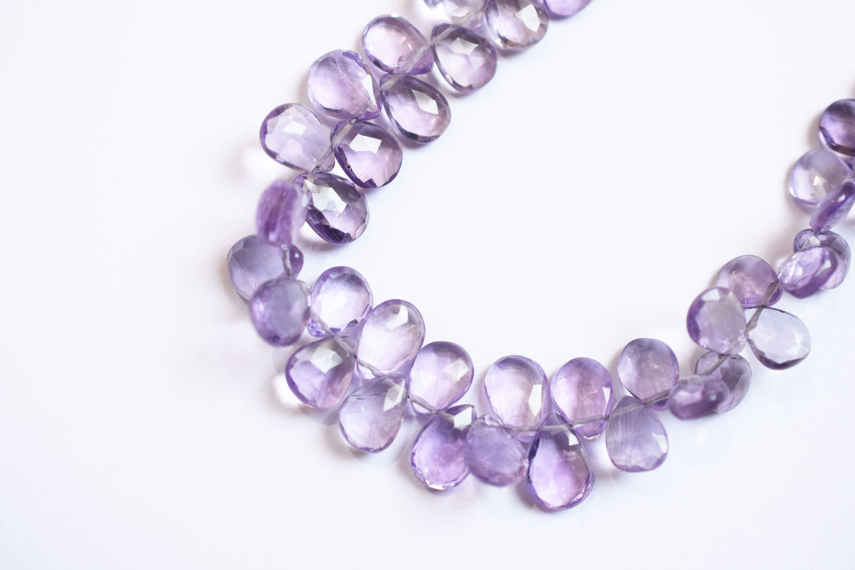 Natural Pink Amethyst Pear Faceted Beads, Pink Amethyst Briolettes, Sold By Strand , 5.00x7.00 to 6.50x9.50 mm,  7 Inches, 33184