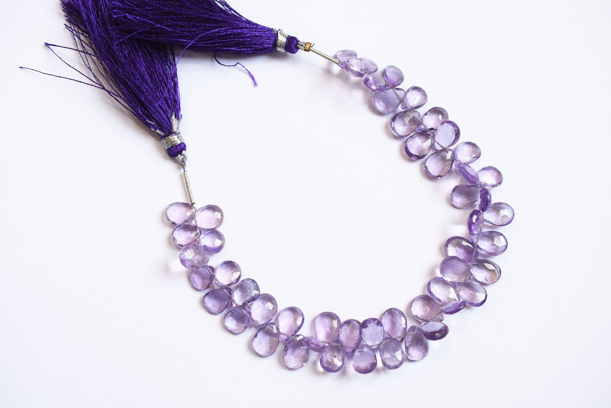 Natural Pink Amethyst Pear Faceted Beads Strand, Pink Amethyst Briolettes, Sold By Strand , 6.50x9.00 to 7.00x10.00 mm,  7 Inches, 33185