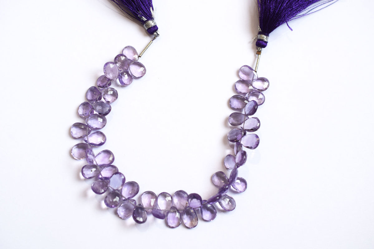 Natural Pink Amethyst Pear Faceted Beads Strand, Pink Amethyst Briolettes, Sold By Strand , 6.50x9.00 to 7.00x10.00 mm,  7 Inches, 33185