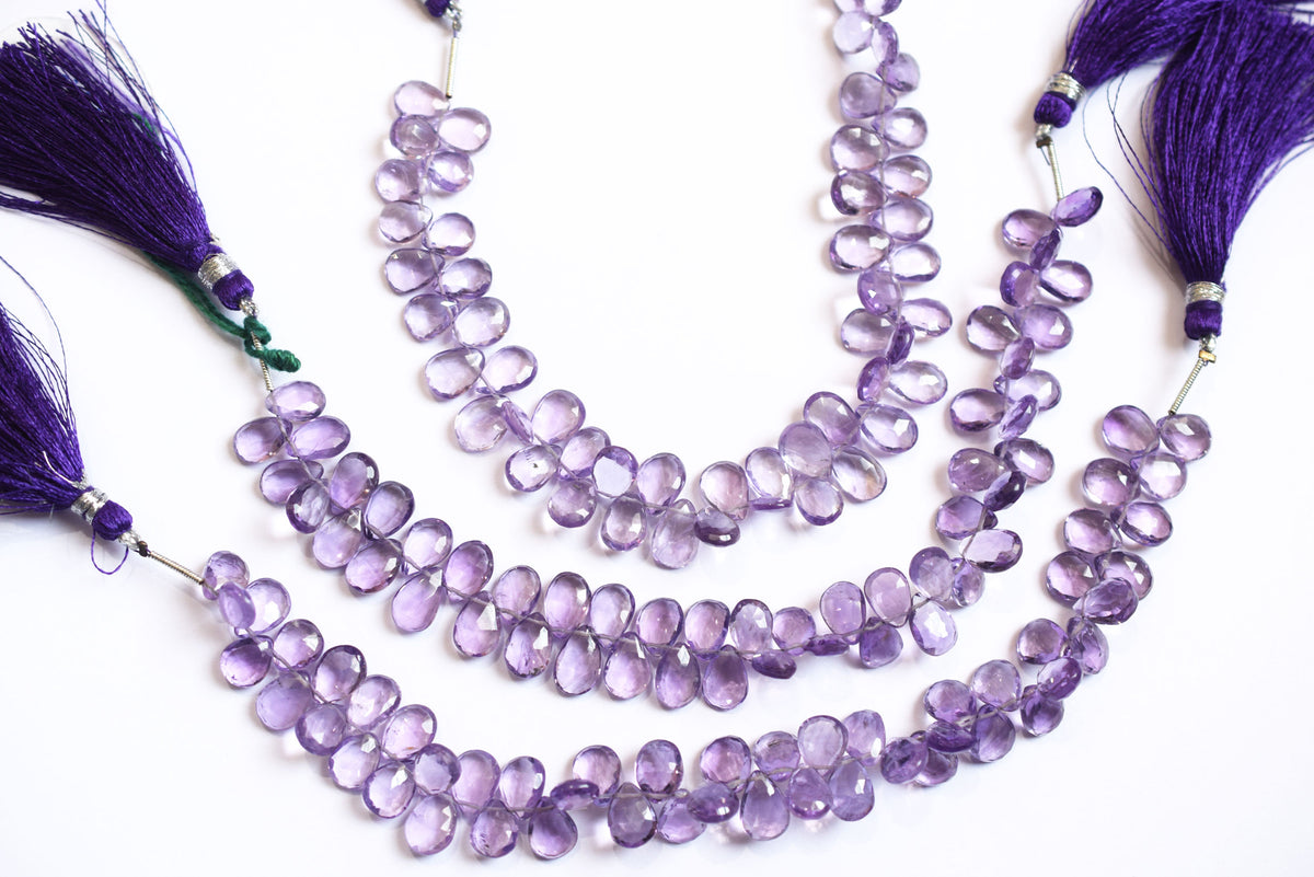 Natural Pink Amethyst Pear Faceted Beads Strand, Pink Amethyst Briolettes, Sold By Strand , 6.50x9.00 to 7.00x10.00 mm,  7 Inches, 33185