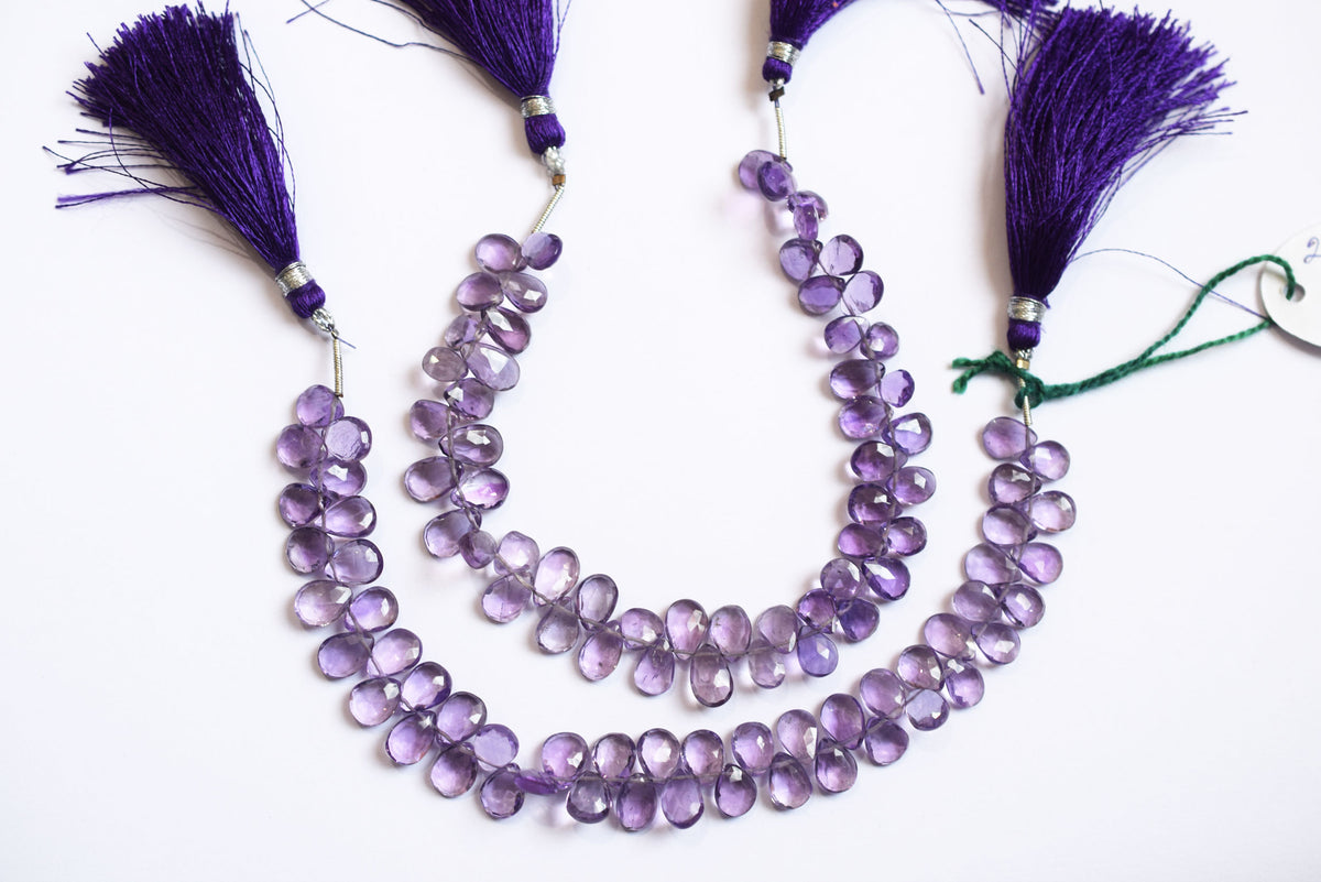 Natural Pink Amethyst 7 Inches Pear Faceted Beads Strand, Pink Amethyst Briolettes, Sold By Strand , 6.00x8.00 to 6.50x9.00 mm, 33187