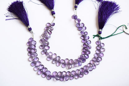 Natural Pink Amethyst 7 Inches Pear Faceted Beads Strand, Pink Amethyst Briolettes, Sold By Strand , 6.00x8.00 to 6.50x9.00 mm, 33187
