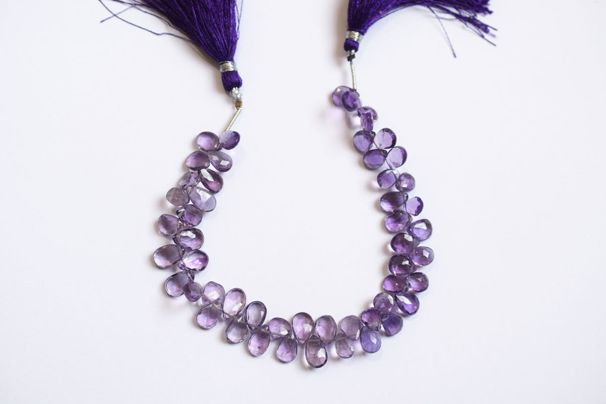 Natural Pink Amethyst 7 Inches Pear Faceted Beads Strand, Pink Amethyst Briolettes, Sold By Strand , 6.00x8.00 to 6.50x9.00 mm, 33187