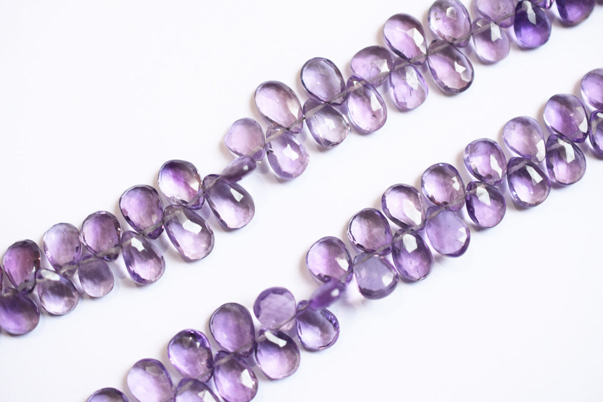 Natural Pink Amethyst 7 Inches Pear Faceted Beads Strand, Pink Amethyst Briolettes, Sold By Strand , 6.00x8.00 to 6.50x9.00 mm, 33187