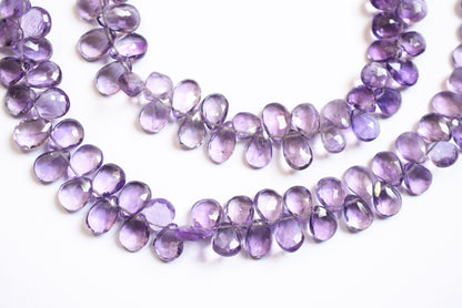 Natural Pink Amethyst 7 Inches Pear Faceted Beads Strand, Pink Amethyst Briolettes, Sold By Strand , 6.00x8.00 to 6.50x9.00 mm, 33187