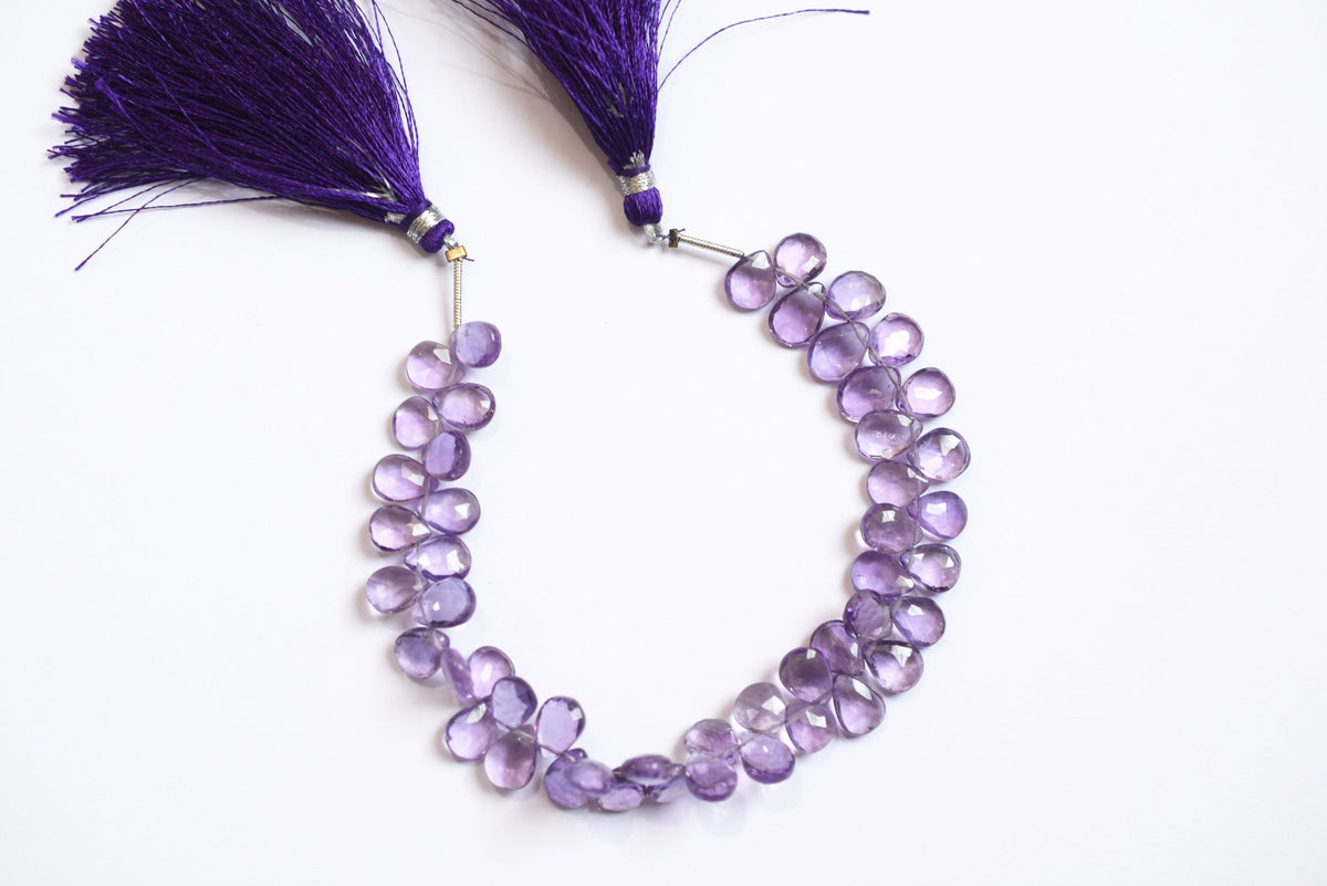 Natural Pink Amethyst 7 Inches Pear Faceted Beads Strand, Pink Amethyst Briolettes, Sold By Strand , 6.00x8.00 to 7.00x9.00 mm, 33188