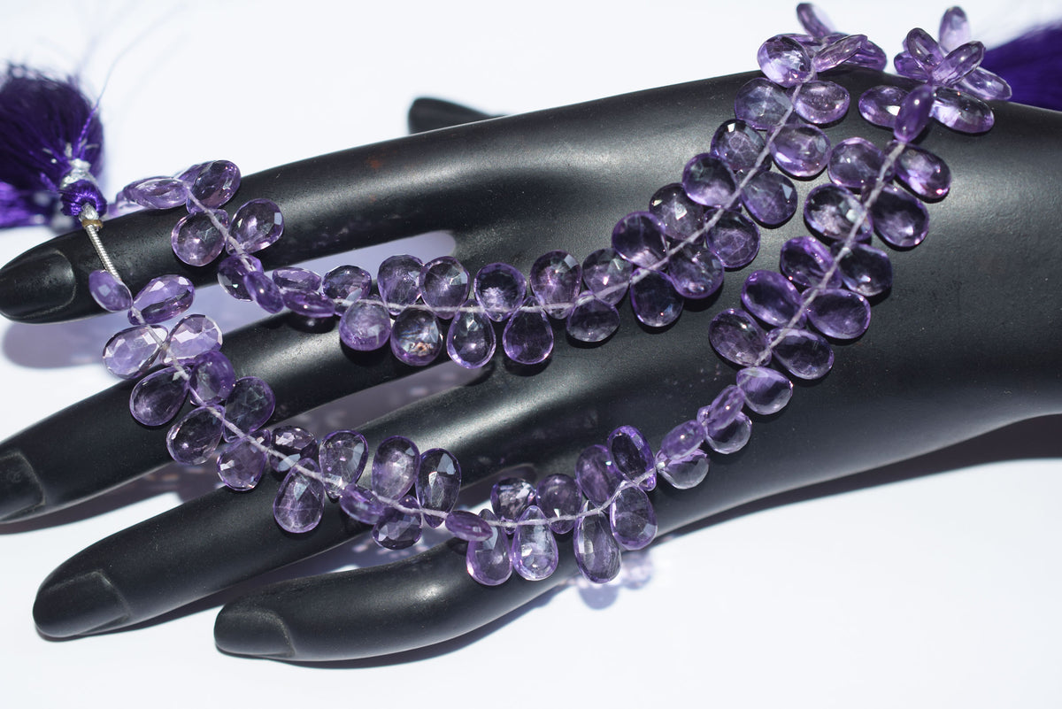 Natural Pink Amethyst 7 Inches Pear Faceted Beads Strand, Pink Amethyst Briolettes, Sold By Strand , 6.00x8.00 to 7.00x9.00 mm, 33188