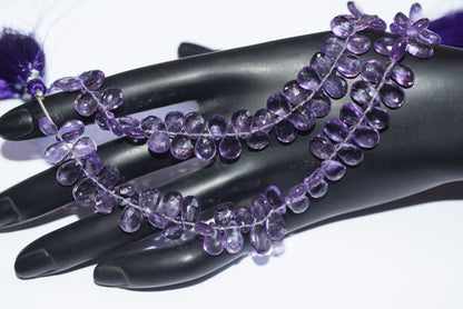 Natural Pink Amethyst 7 Inches Pear Faceted Beads Strand, Pink Amethyst Briolettes, Sold By Strand , 6.00x8.00 to 7.00x9.00 mm, 33188