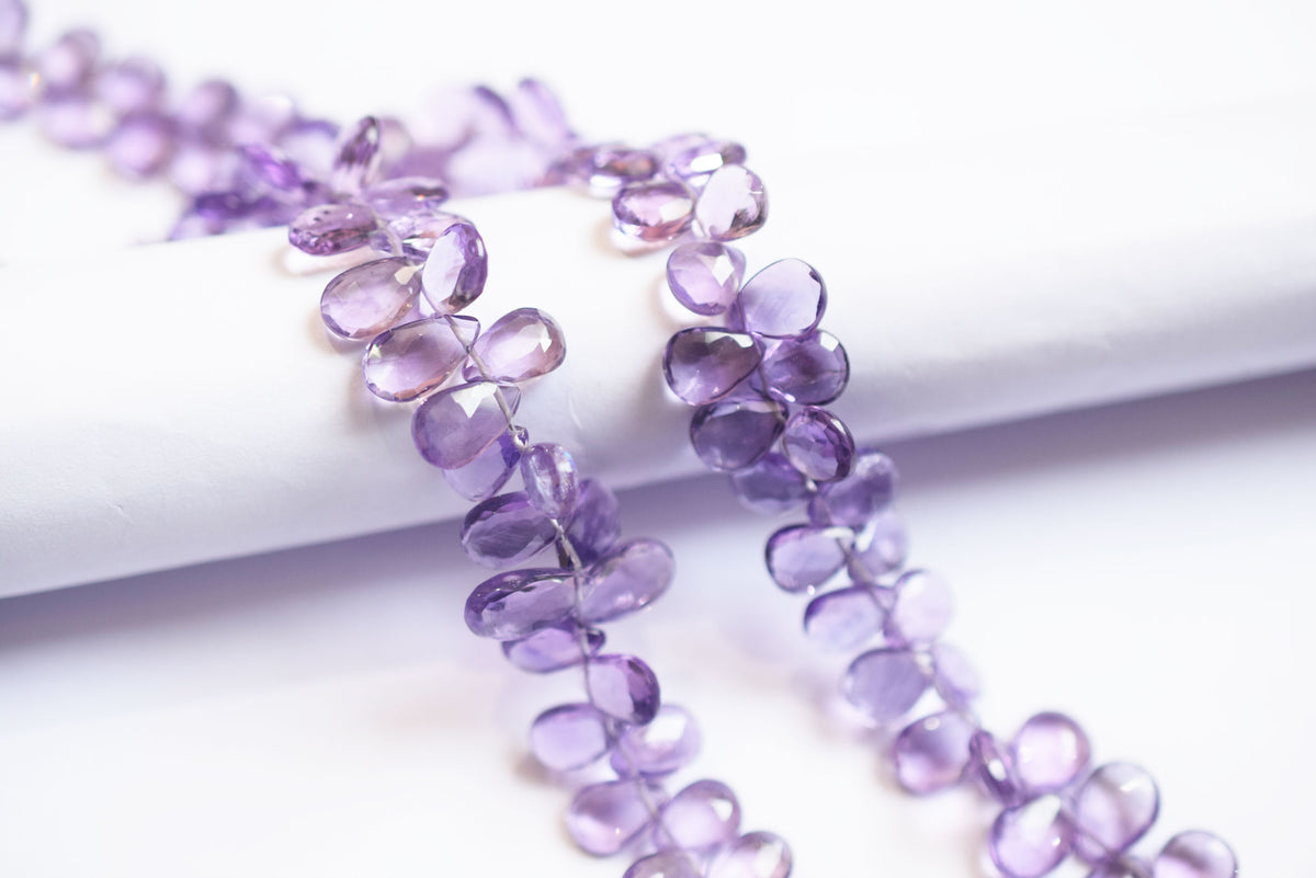 Natural Pink Amethyst 7 Inches Pear Faceted Beads Strand, Pink Amethyst Briolettes, Sold By Strand , 6.00x8.00 to 7.00x9.00 mm, 33188