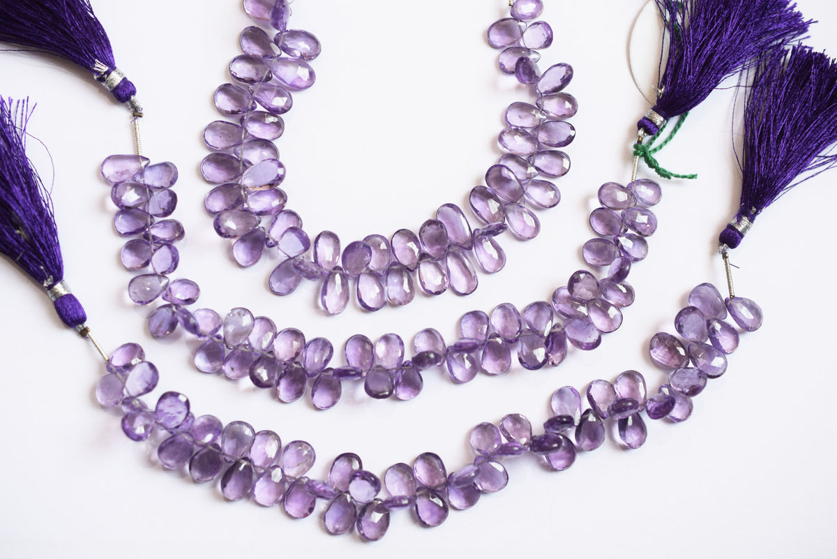 Natural Pink Amethyst Pear Faceted Beads Strand, Pink Amethyst Briolettes, Sold By Strand , 7.00x10.00 to 7.00x11.00 mm,  7 Inches, 33189
