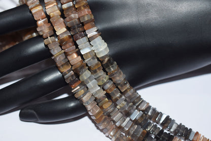 Natural Golden Shine Moonstone Heishi Square Beads Strand, 16 Inches , Sold By Strand, Size 6.00 to 6.50 mm , 33196