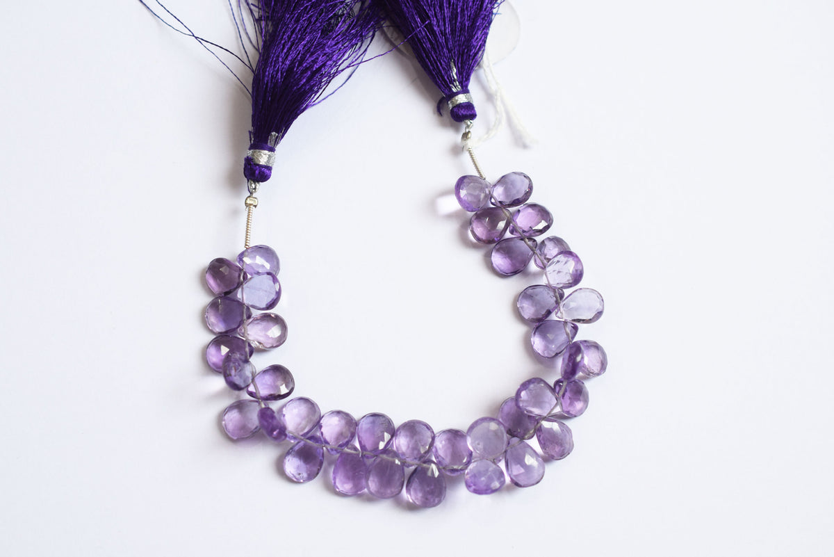 Natural Pink Amethyst Pear Faceted Beads Strand, Pink Amethyst Briolettes, Sold By Strand , 7.50x9.00 to 8.00x10.00 mm,  6 Inches, 33221