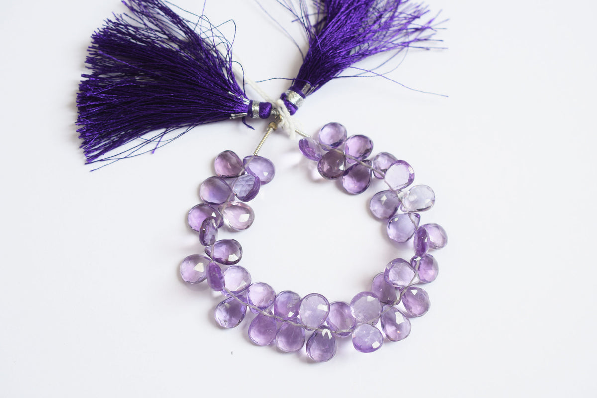Natural Pink Amethyst Pear Faceted Beads Strand, Pink Amethyst Briolettes, Sold By Strand , 7.50x9.00 to 8.00x10.00 mm,  6 Inches, 33221