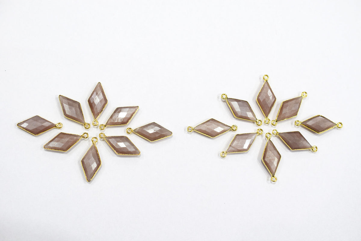 Chocolate Moonstone Faceted Diamond Shape Single Bail Connector , Double Bail Connector , Sold By Piece , 10x20 - 11x22 mm ,34044