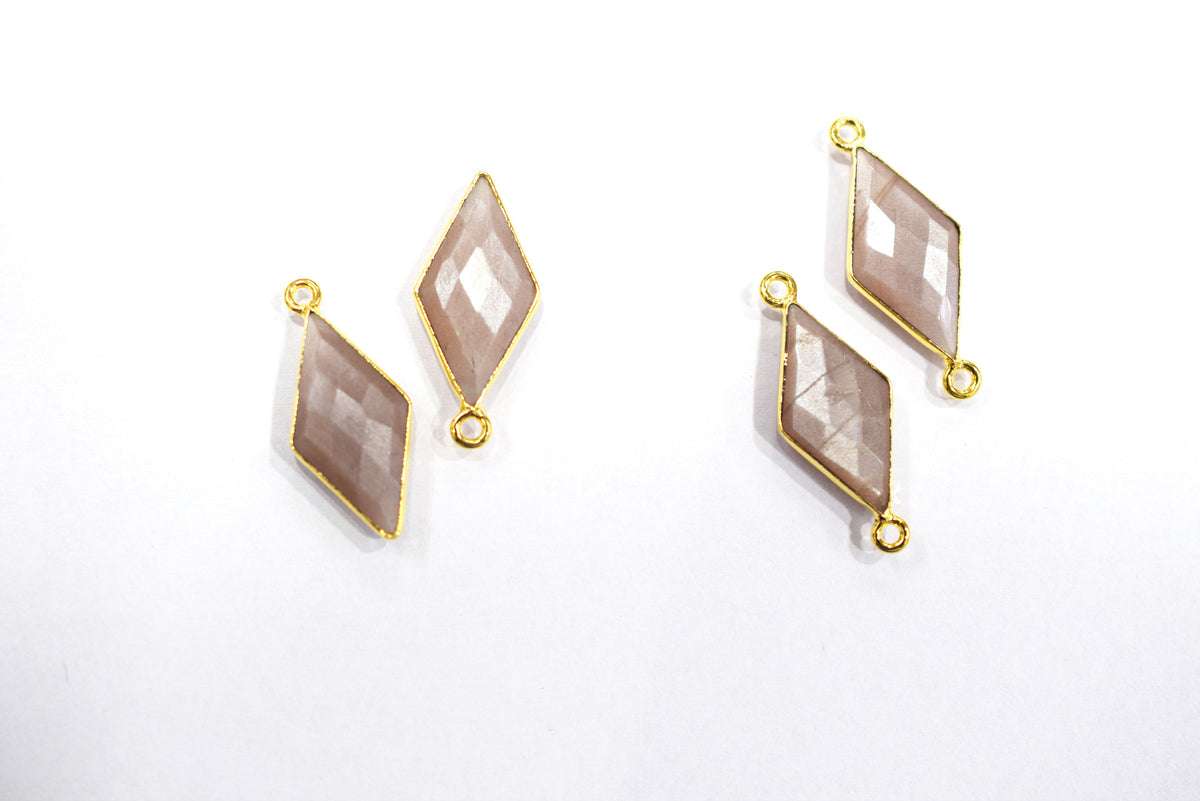 Chocolate Moonstone Faceted Diamond Shape Single Bail Connector , Double Bail Connector , Sold By Piece , 10x20 - 11x22 mm ,34044