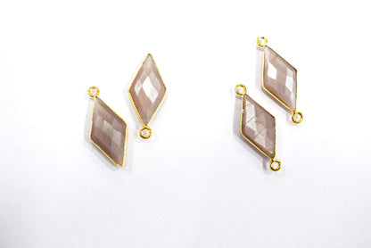 Chocolate Moonstone Faceted Diamond Shape Single Bail Connector , Double Bail Connector , Sold By Piece , 10x20 - 11x22 mm ,34044