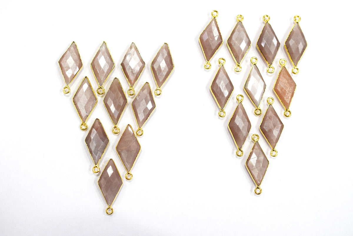 Chocolate Moonstone Faceted Diamond Shape Single Bail Connector , Double Bail Connector , Sold By Piece , 10x20 - 11x22 mm ,34044