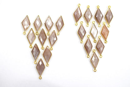 Chocolate Moonstone Faceted Diamond Shape Single Bail Connector , Double Bail Connector , Sold By Piece , 10x20 - 11x22 mm ,34044
