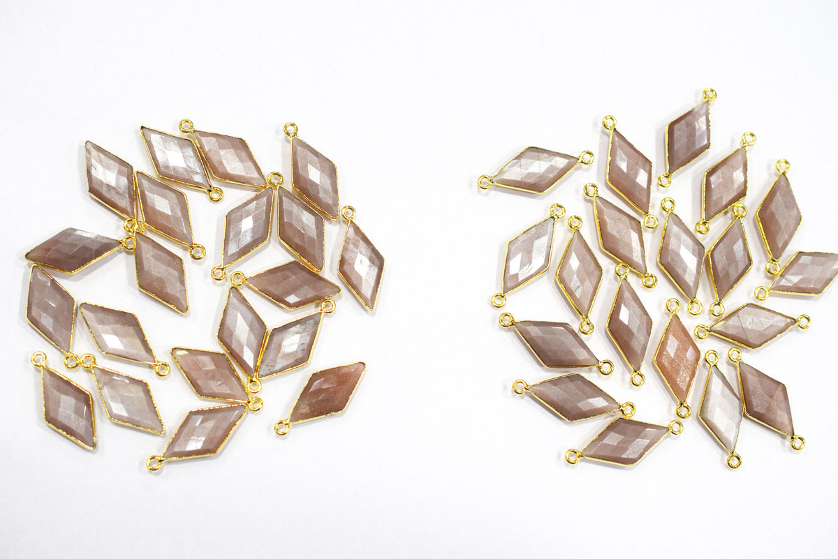 Chocolate Moonstone Faceted Diamond Shape Single Bail Connector , Double Bail Connector , Sold By Piece , 10x20 - 11x22 mm ,34044
