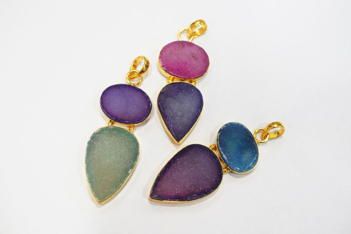 Chunky Druzy 2 Stone Pendant Charm, Sold By Piece ,42 - 48 mm ,34048
