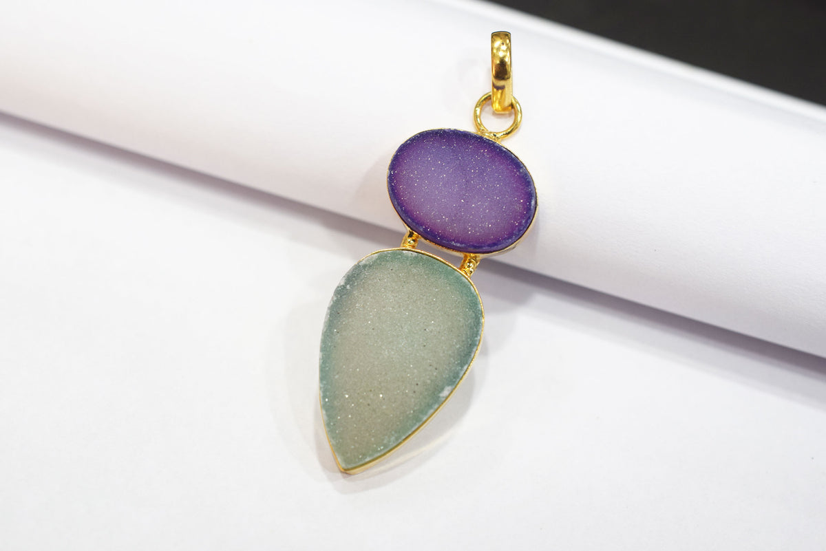 Chunky Druzy 2 Stone Pendant Charm, Sold By Piece ,42 - 48 mm ,34048