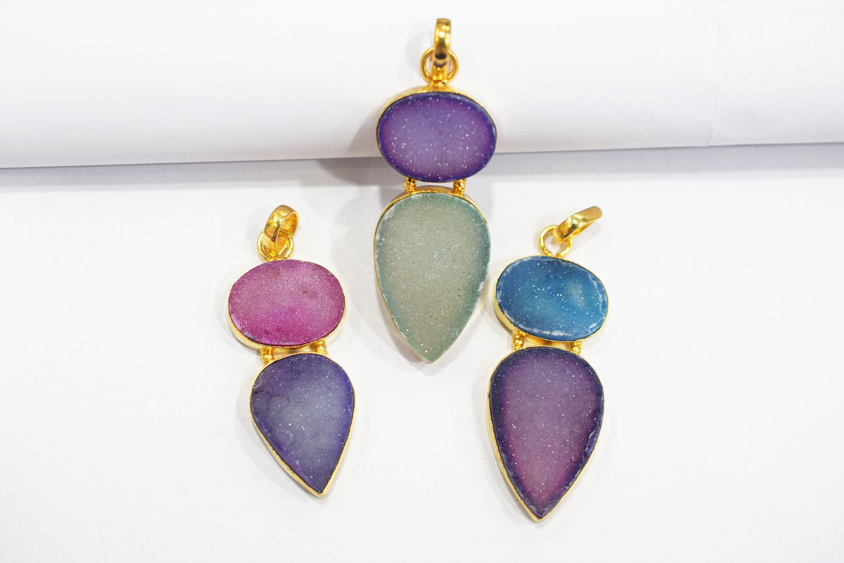 Chunky Druzy 2 Stone Pendant Charm, Sold By Piece ,42 - 48 mm ,34048