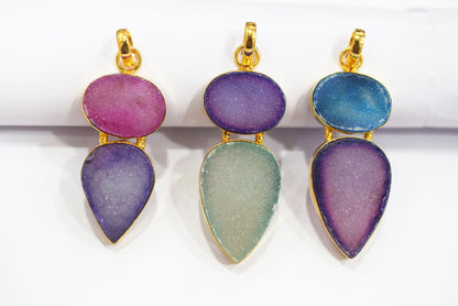 Chunky Druzy 2 Stone Pendant Charm, Sold By Piece ,42 - 48 mm ,34048