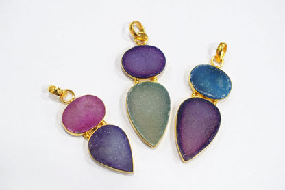 Chunky Druzy 2 Stone Pendant Charm, Sold By Piece ,42 - 48 mm ,34048