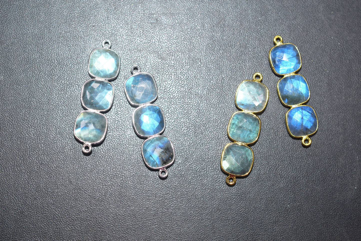 Labradorite Faceted Cushion Shape Connector, Labradorite Double Bail Bezel Bar Connector, Sold By Piece ,32 - 34 mm, 34050