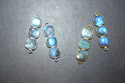 Labradorite Faceted Cushion Shape Connector, Labradorite Double Bail Bezel Bar Connector, Sold By Piece ,32 - 34 mm, 34050