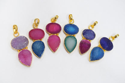 Chunky Druzy 2 Stone Pendant Charm, Sold By Piece ,32 - 38 mm ,34052