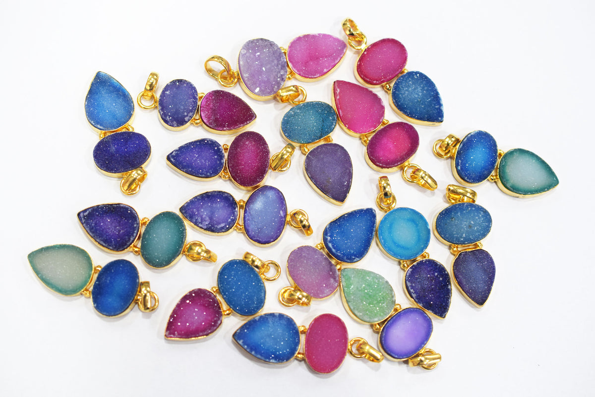 Chunky Druzy 2 Stone Pendant Charm, Sold By Piece ,32 - 38 mm ,34052