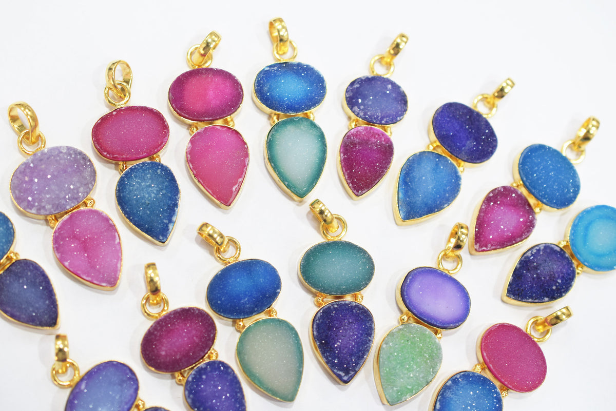 Chunky Druzy 2 Stone Pendant Charm, Sold By Piece ,32 - 38 mm ,34052