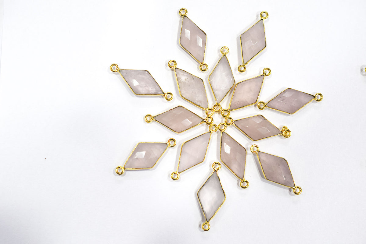 Natural Rose Quartz Faceted Diamond Shape Single & Double Bail Connector, Sold By Piece , 10x20 - 11x21 mm ,34056