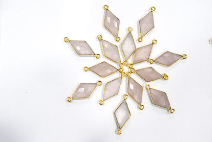 Natural Rose Quartz Faceted Diamond Shape Single & Double Bail Connector, Sold By Piece , 10x20 - 11x21 mm ,34056