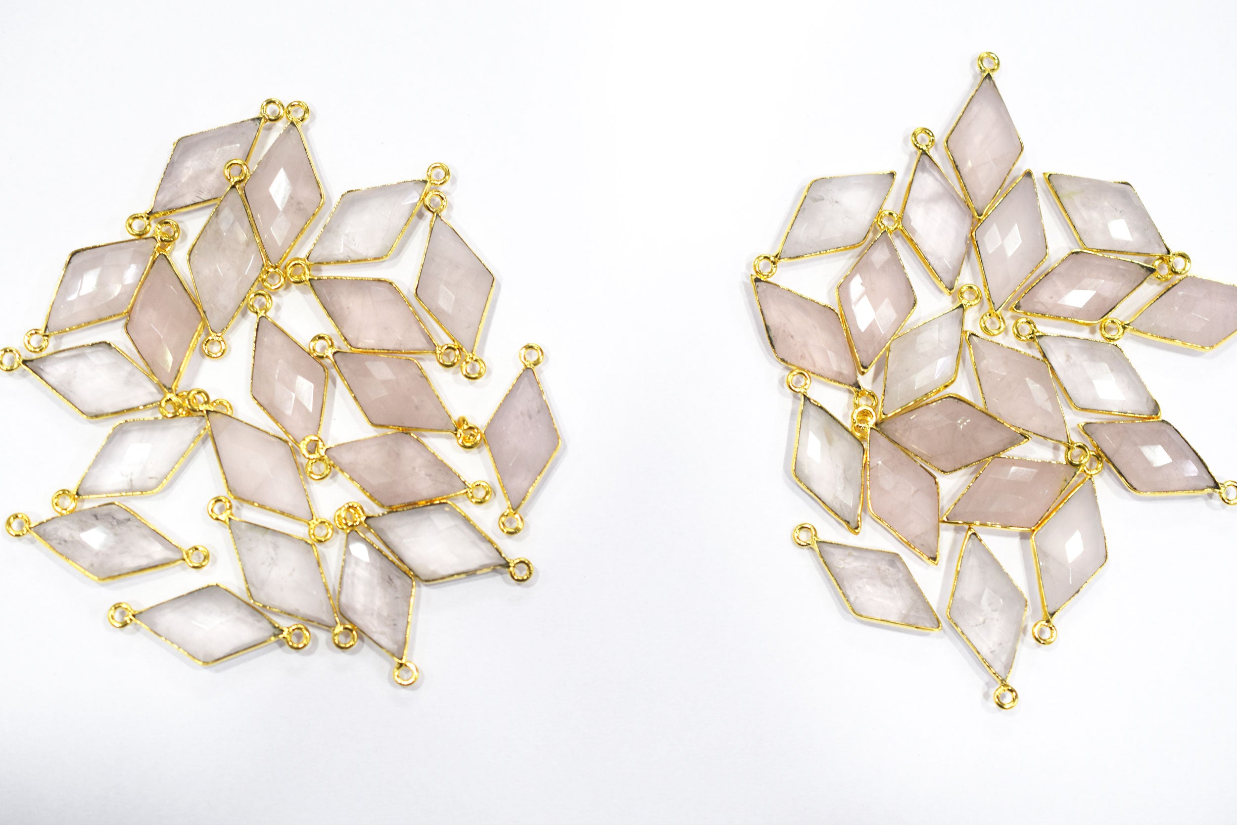 Natural Rose Quartz Faceted Diamond Shape Single & Double Bail Connector, Sold By Piece , 10x19 - 11x21 mm ,34056