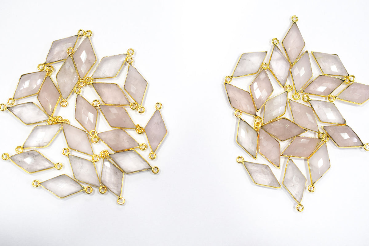 Natural Rose Quartz Faceted Diamond Shape Single & Double Bail Connector, Sold By Piece , 10x20 - 11x21 mm ,34056