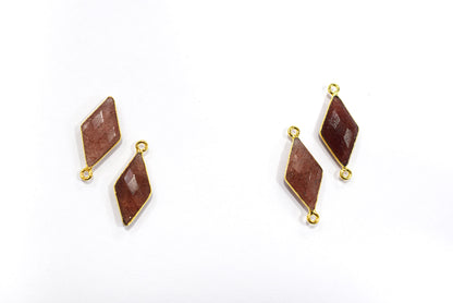 Red Strawberry Faceted Diamond Shape Single & Double Bail Connector, Sold By Piece , 10x20 - 11x21 mm ,34060