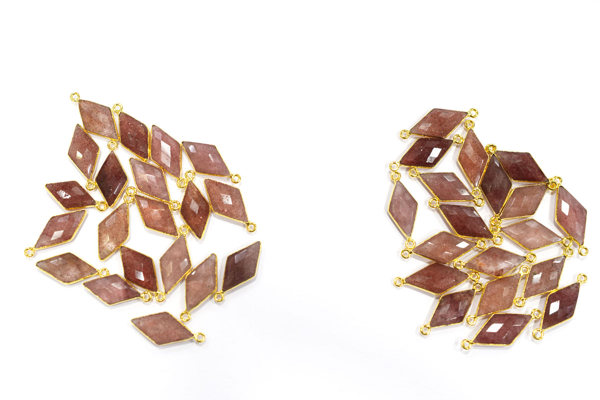 Red Strawberry Faceted Diamond Shape Single & Double Bail Connector, Sold By Piece , 10x20 - 11x21 mm ,34060