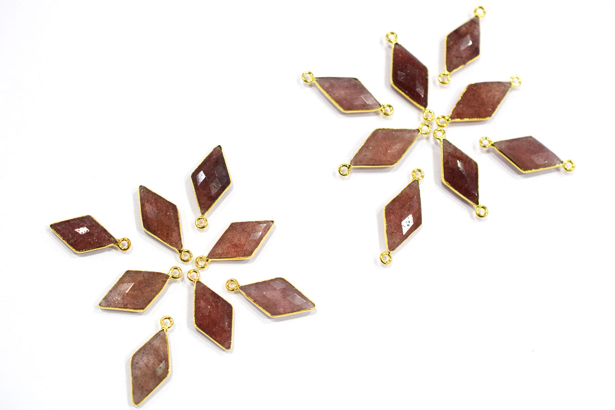 Red Strawberry Faceted Diamond Shape Single & Double Bail Connector, Sold By Piece , 10x20 - 11x21 mm ,34060